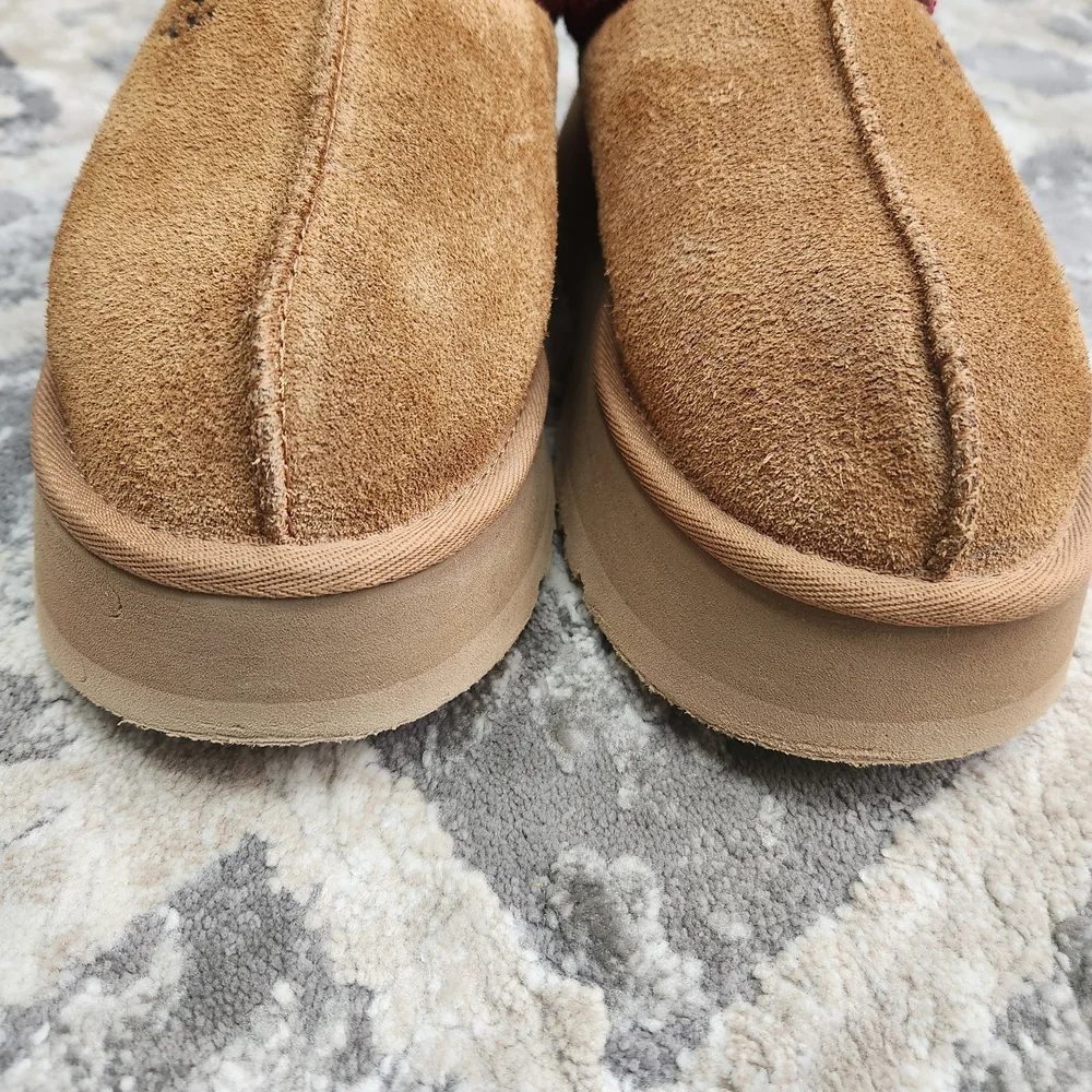 UGG Brown Suede Slippers with Red Stitching - Picture 6 of 8